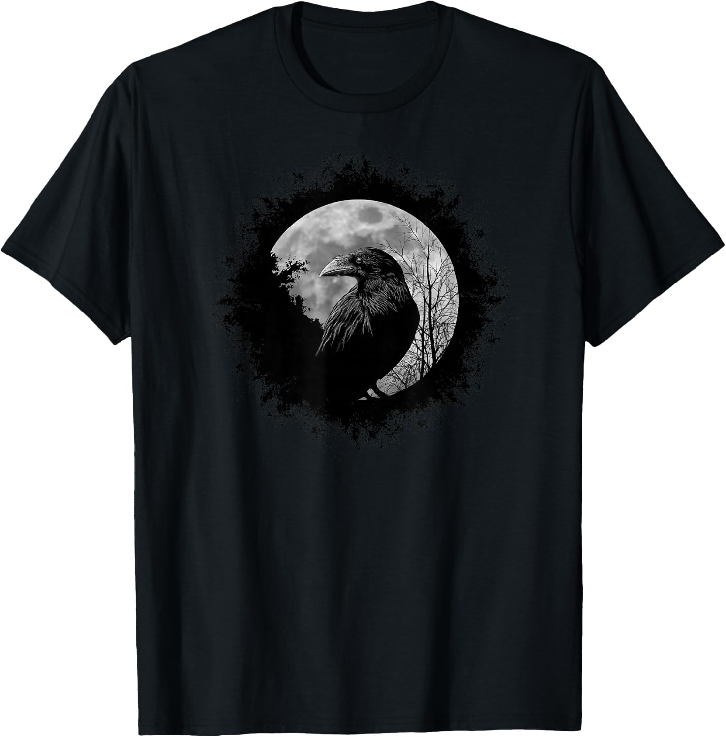 Black Crow Mystical Raven at Full Moon T-Shirt - T-Shirt | Black