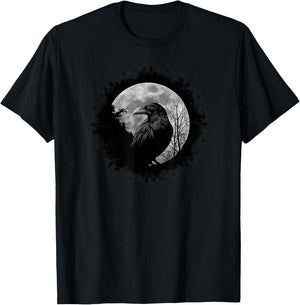 Black Crow Mystical Raven at Full Moon T-Shirt - T-Shirt | Black