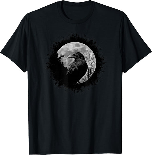 Black Crow Mystical Raven at Full Moon T-Shirt - T-Shirt | Black