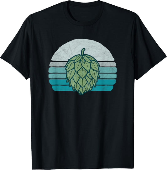 Hops Lover Vintage Beer Graphic Dark Sunset Hop Illustration T-Shirt - T-Shirt | Black