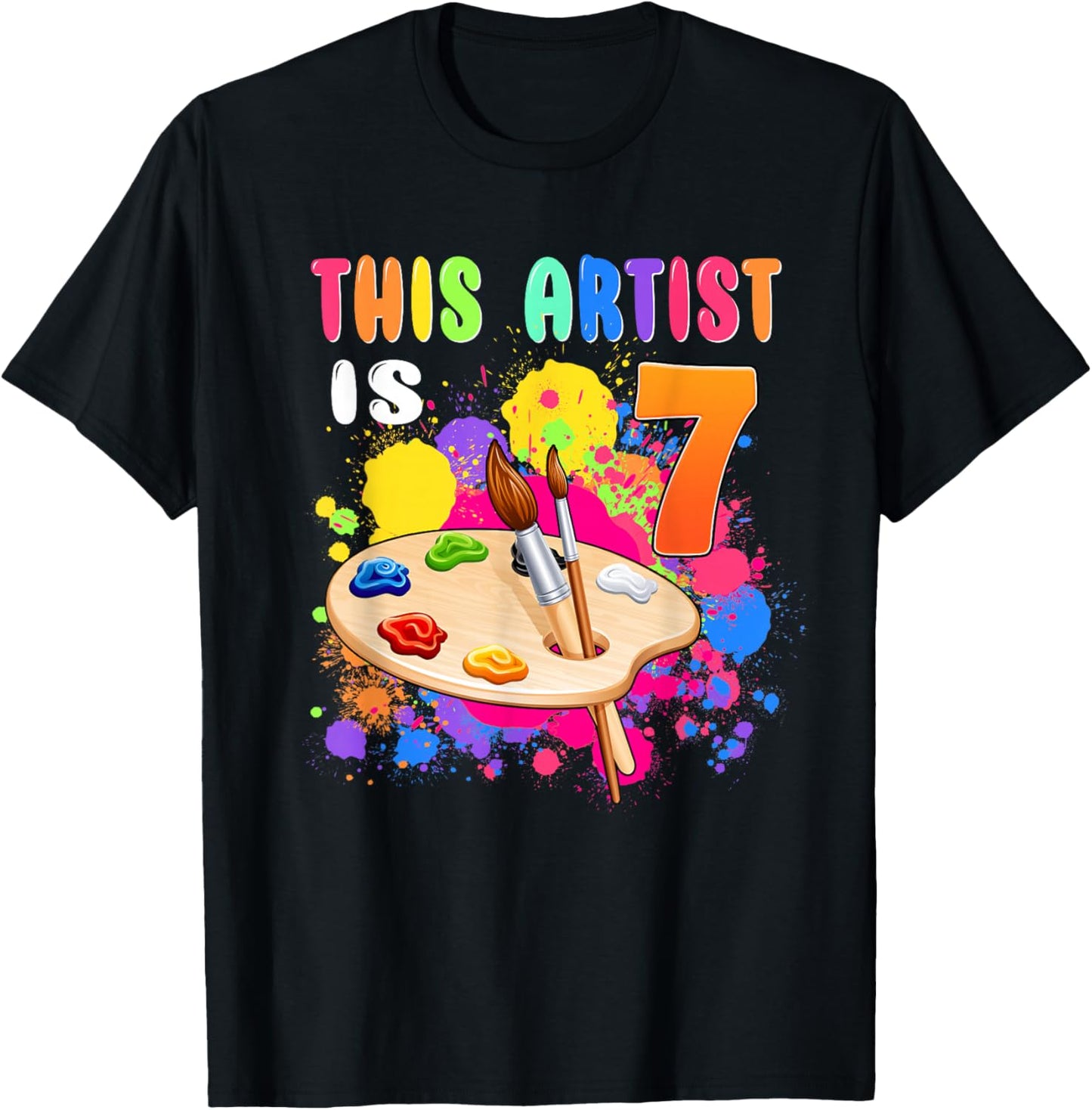 This Artist Is 7 Birthday Party 7th Little Art Painting T-Shirt - T-Shirt | Black