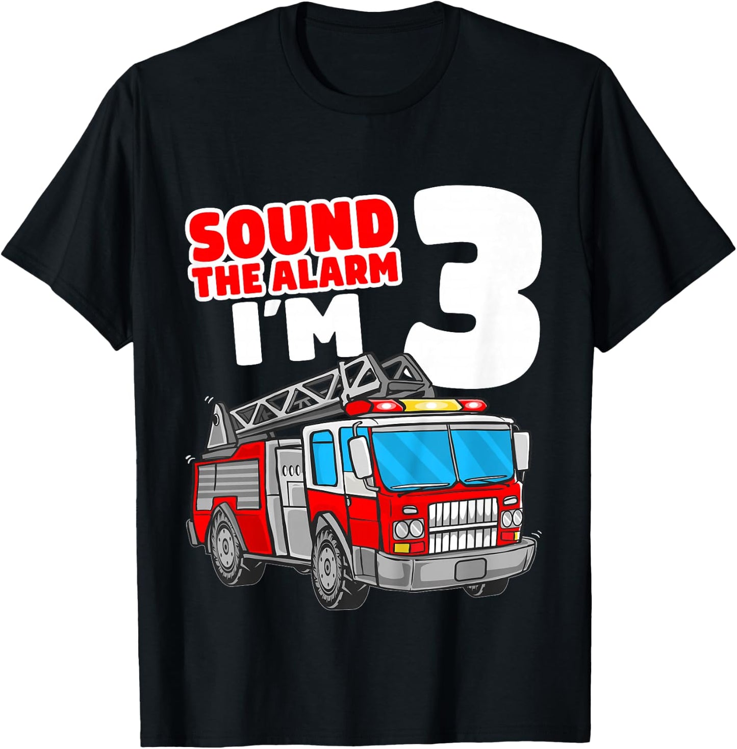 Kids Fire Truck 3 Year Old Firefighter 3rd Birthday Boy Toddler T-Shirt - T-Shirt | Black