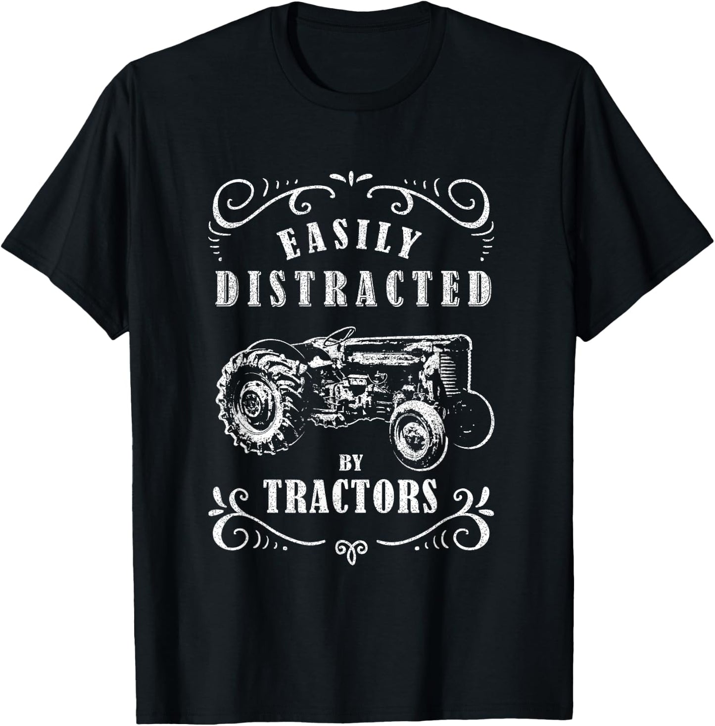 Vintage Funny graphic easily distracted by tractors T-Shirt - T-Shirt | Black