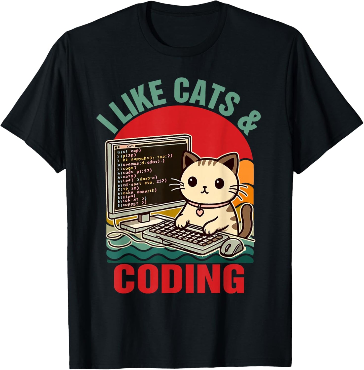 Coder Programmer Cat Lover Cat Dad I Like Cats & Coding T-Shirt - T-Shirt | Black