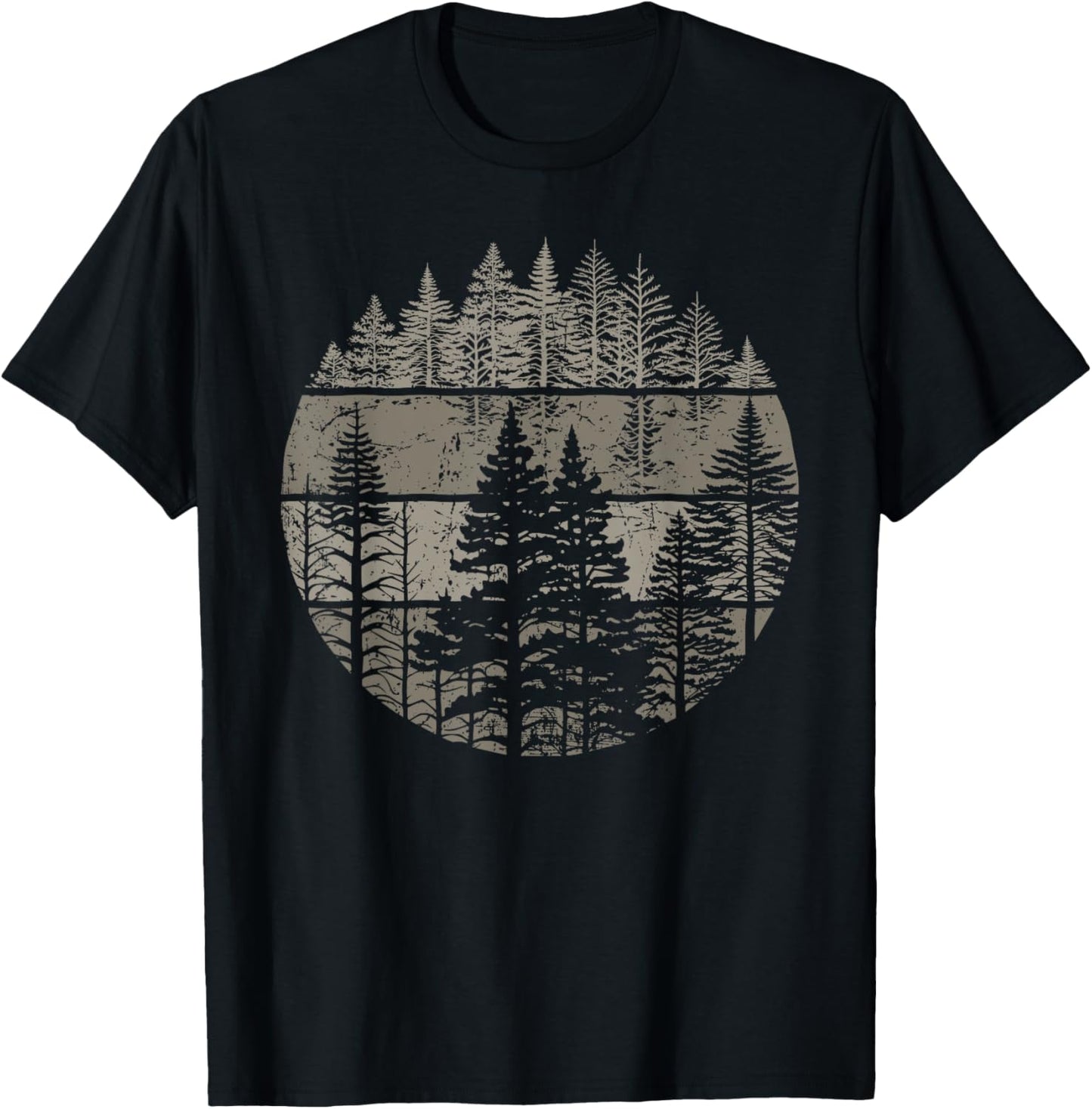 Retro Forest Trees Outdoors Nature Women Men Vintage Graphic T-Shirt - T-Shirt | Black