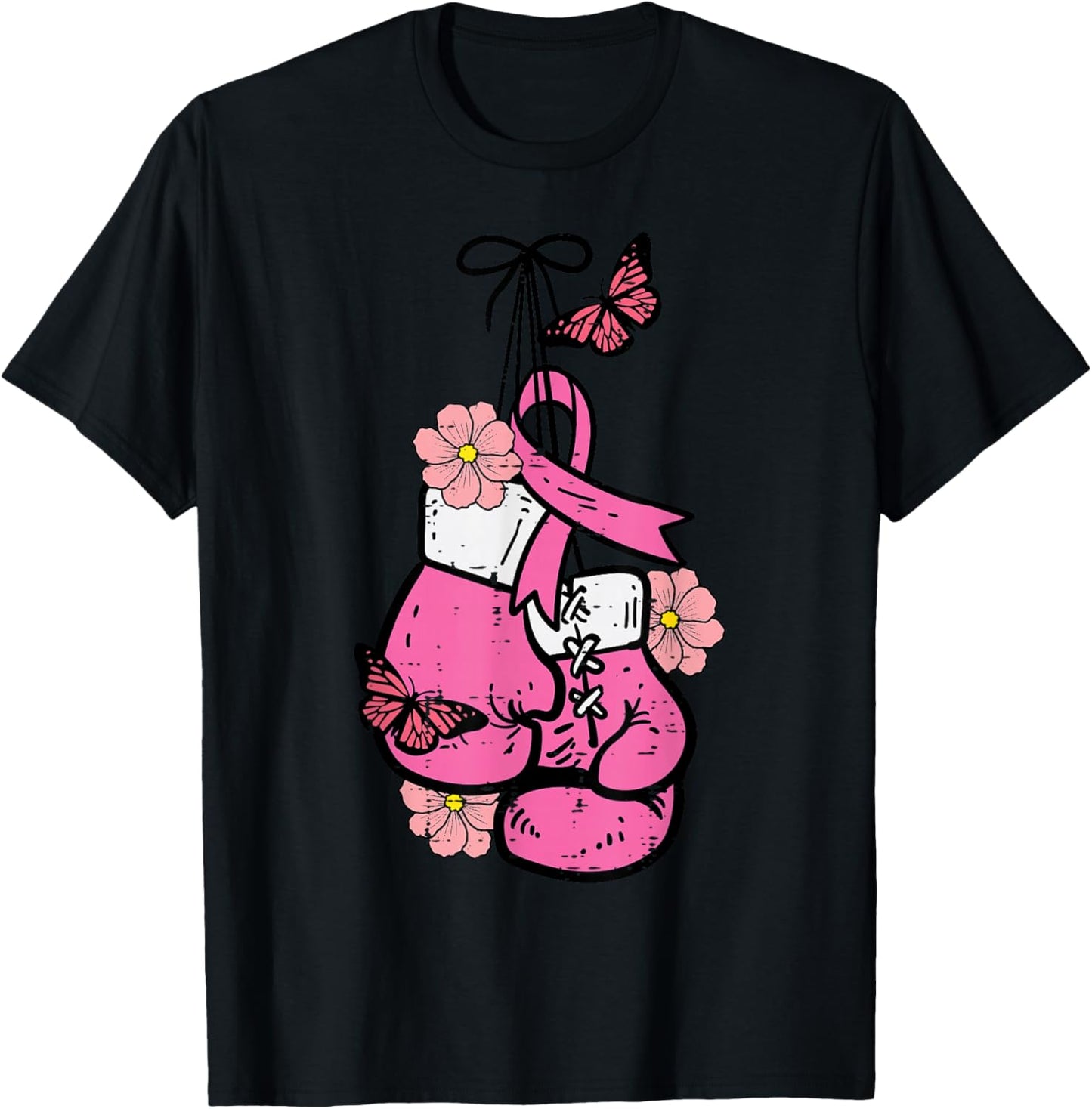Breast Cancer Boxing Glove Pink Ribbon Awareness Fight Women T-Shirt - T-Shirt | Black