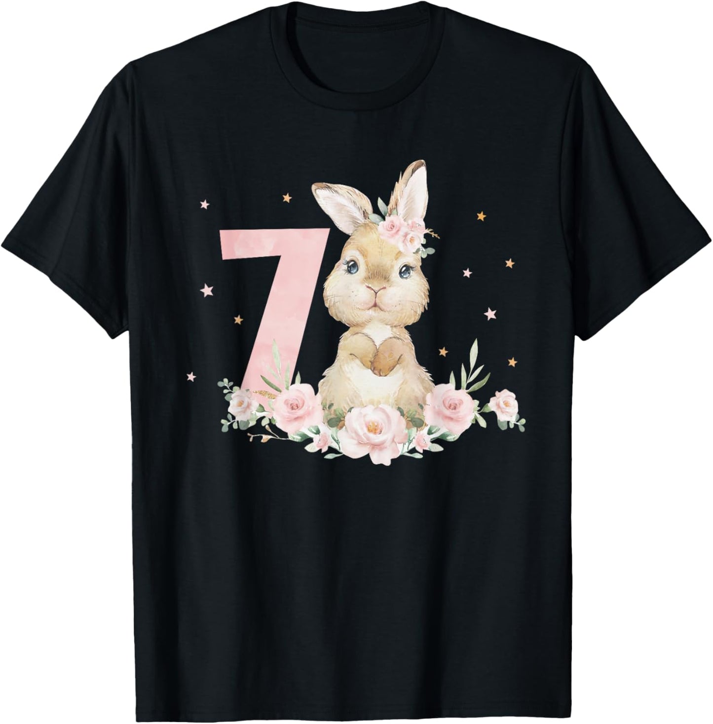 Adorable Rabbit Bunny 7th Birthday Outfit Girl 7 Year Old T-Shirt - T-Shirt | Black