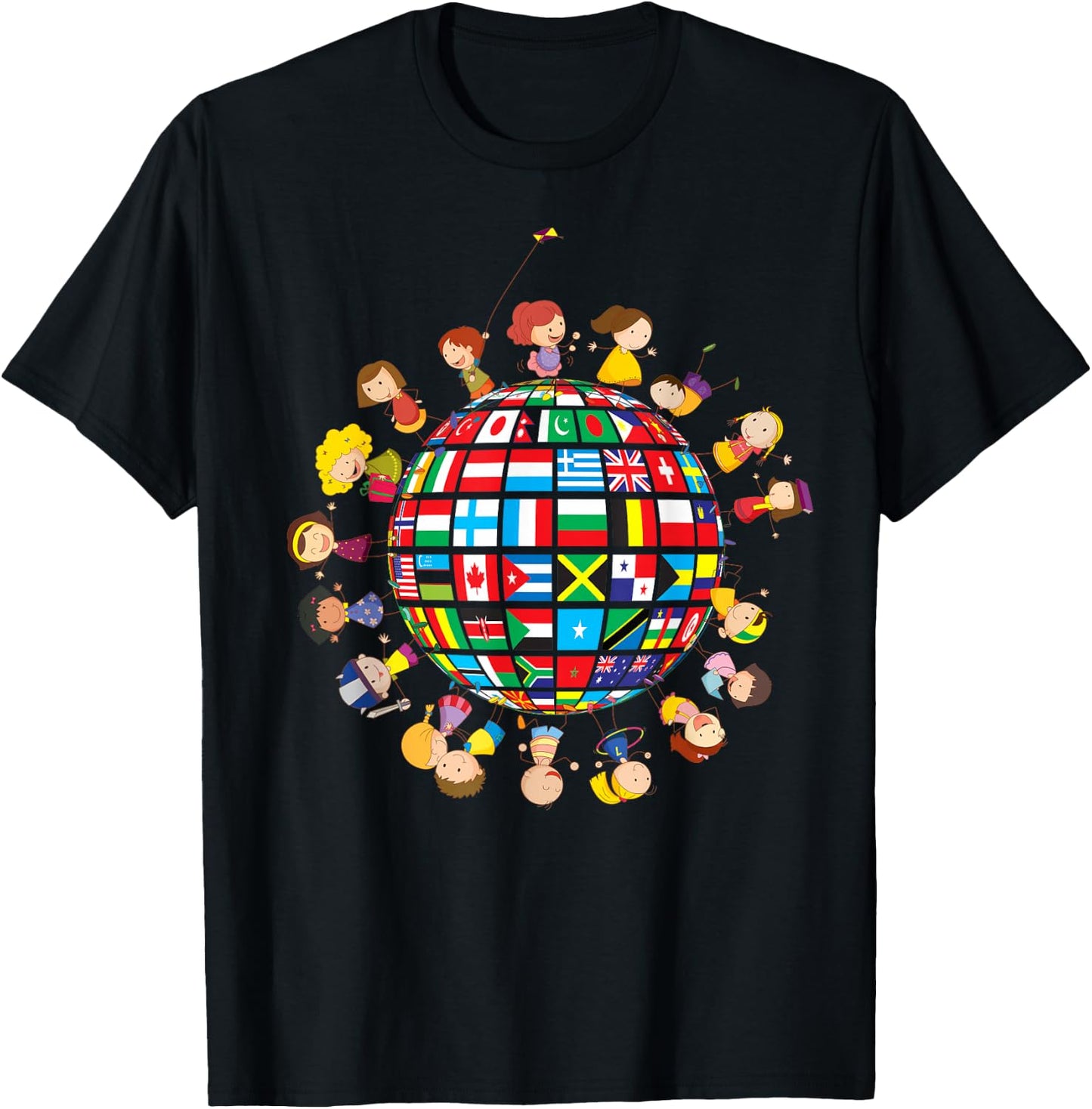 Flags of the World Kids around the Globe Cultural diversity T-Shirt - T-Shirt | Black