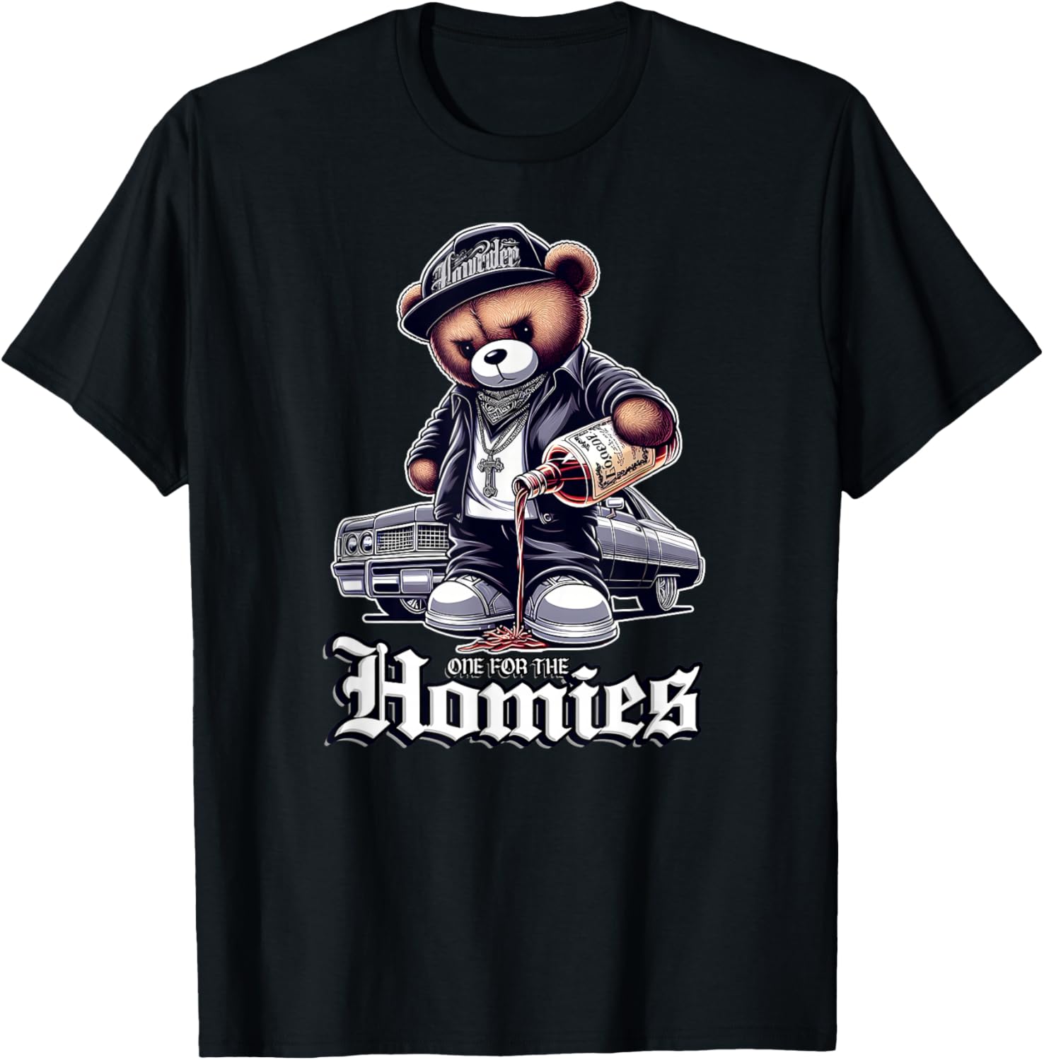 ONE FOR THE HOMIES Teddy Bear Chicano Art Cholo shirt T-Shirt - T-Shirt | Black