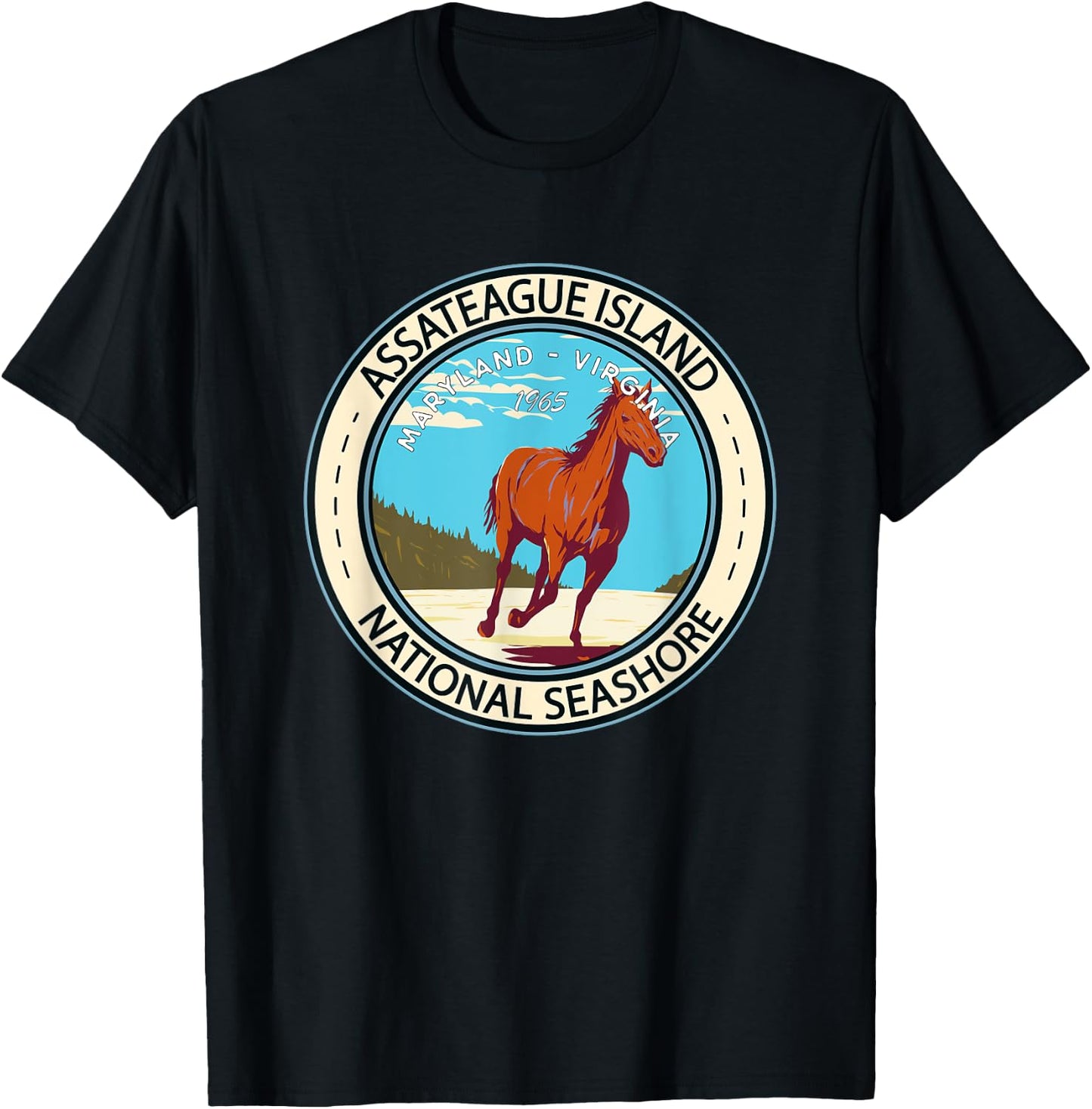 Assateague Island National Seashore Badge Vintage T-Shirt - T-Shirt | Black