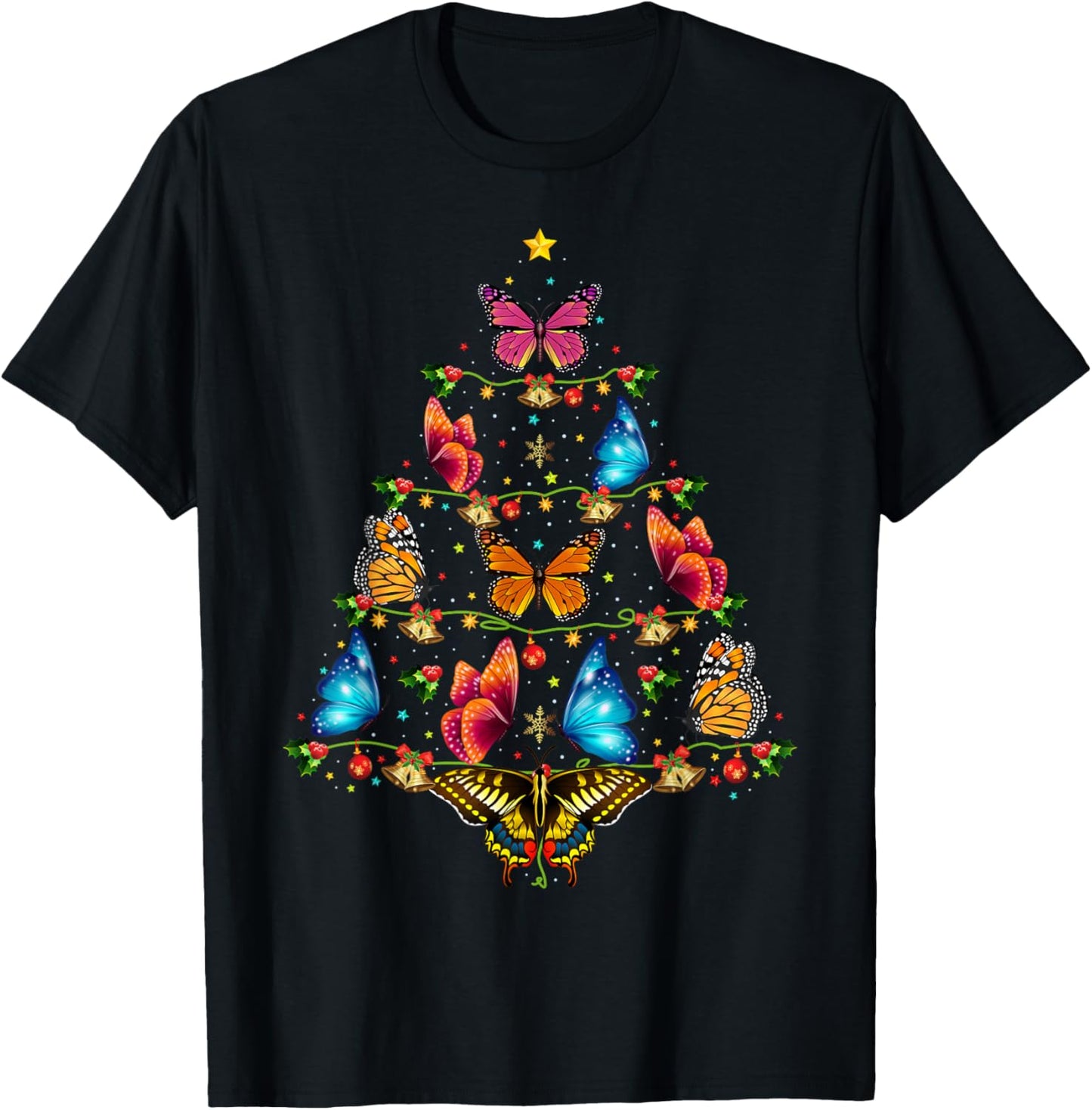 Butterfly Bird Lover Xmas Gift Butterfly Christmas Tree T-Shirt - T-Shirt | Black