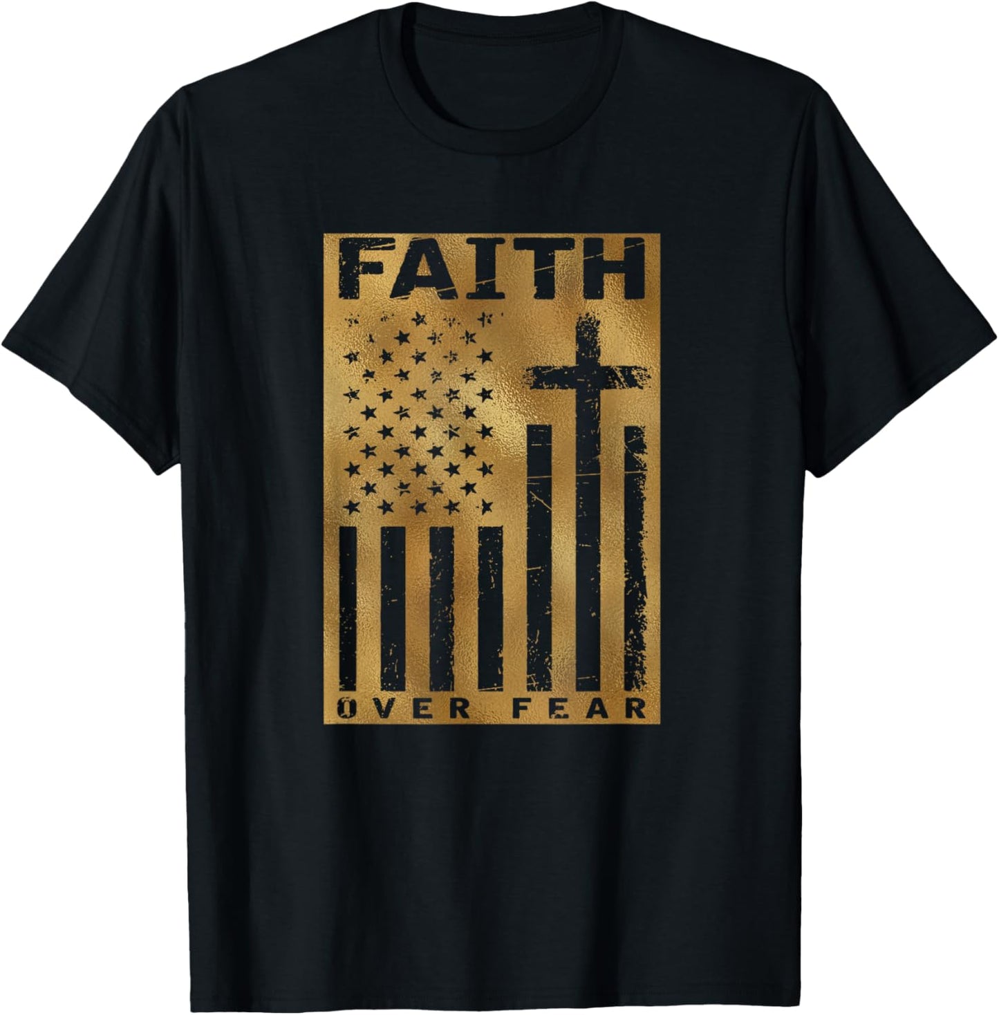 Christian USA Flag American Christ Faith Over Fear Cross T-Shirt - T-Shirt | Black