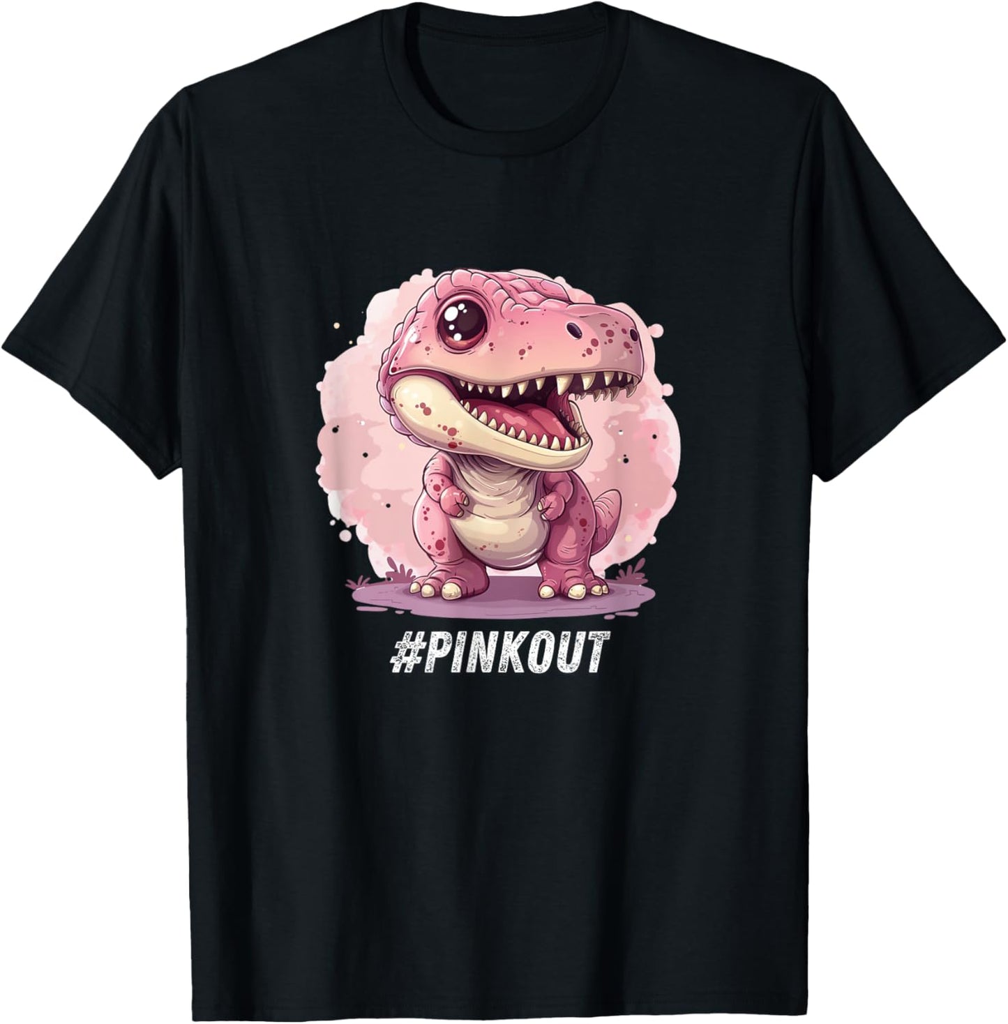 Breast Cancer Awareness Dinosaur Lover Chemo Pink Ribbon T-Shirt - T-Shirt | Black