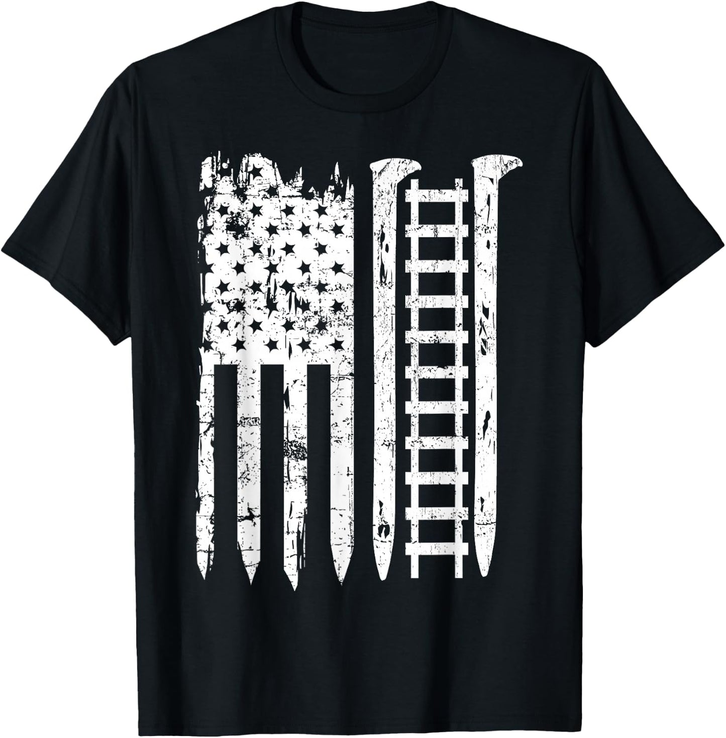 Railroad Spike American Flag Train Gift Railway Workers T-Shirt - T-Shirt | Black
