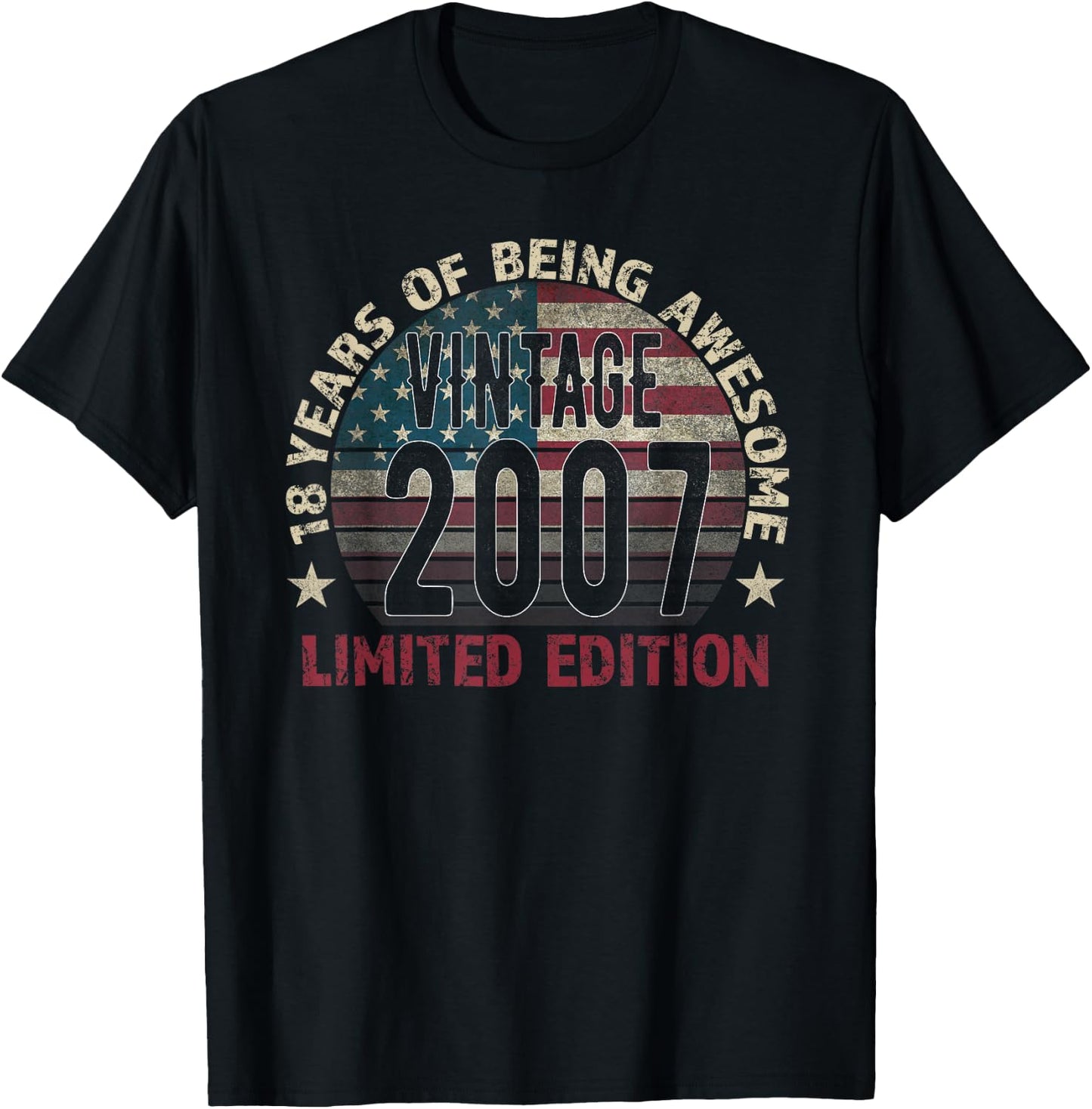 18th Birthday Gift Men Vintage Born 2007 Turning 18 Year Old T-Shirt - T-Shirt | Black