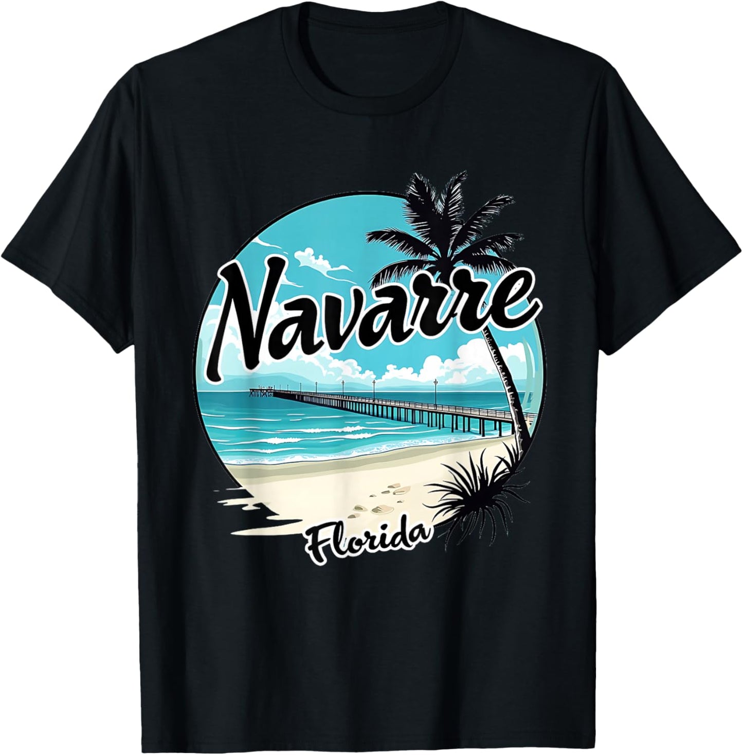 Scenic Navarre Florida Beach and Pier Art T-Shirt - T-Shirt | Black
