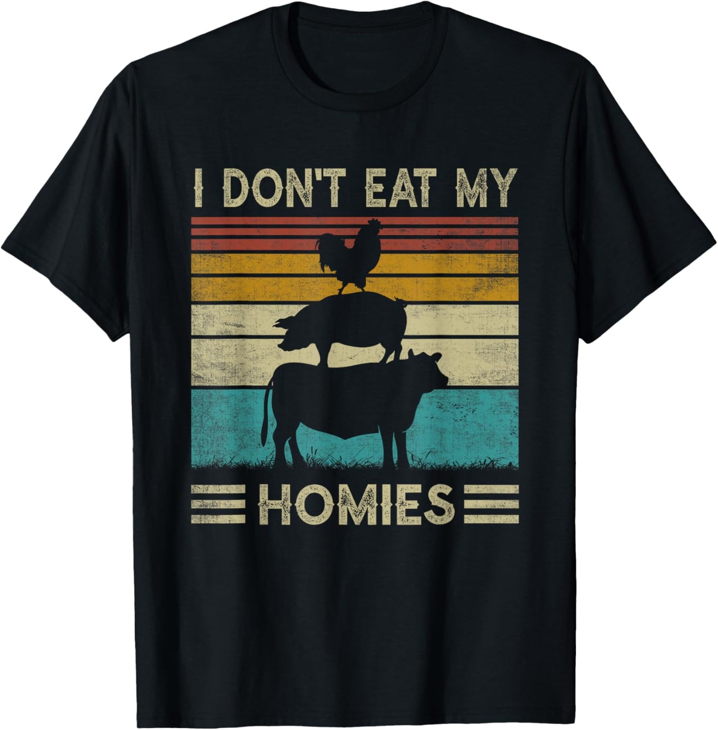 Vegetarian I Don't Eat My Homies Funny Vegan Retro 70s 80s T-Shirt - T-Shirt | Black