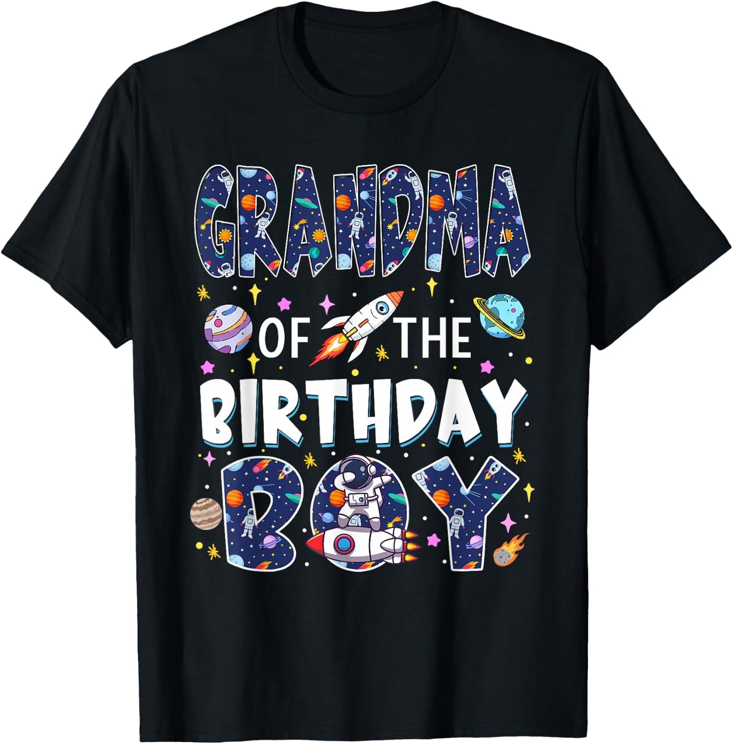 Grandma of The Birthday Boy Astronaut Family Space Planets T-Shirt - T-Shirt | Black