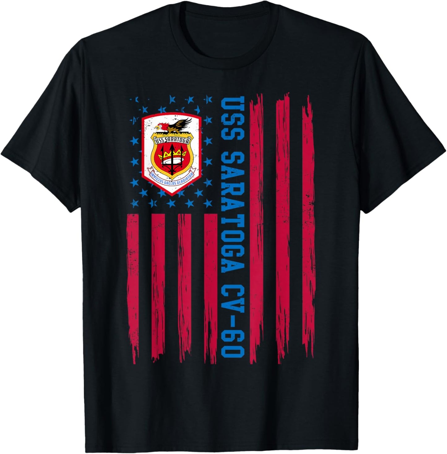 USS Saratoga CV-60 American Flag Aircraft Carrier Veteran Men T-Shirt - T-Shirt | Black