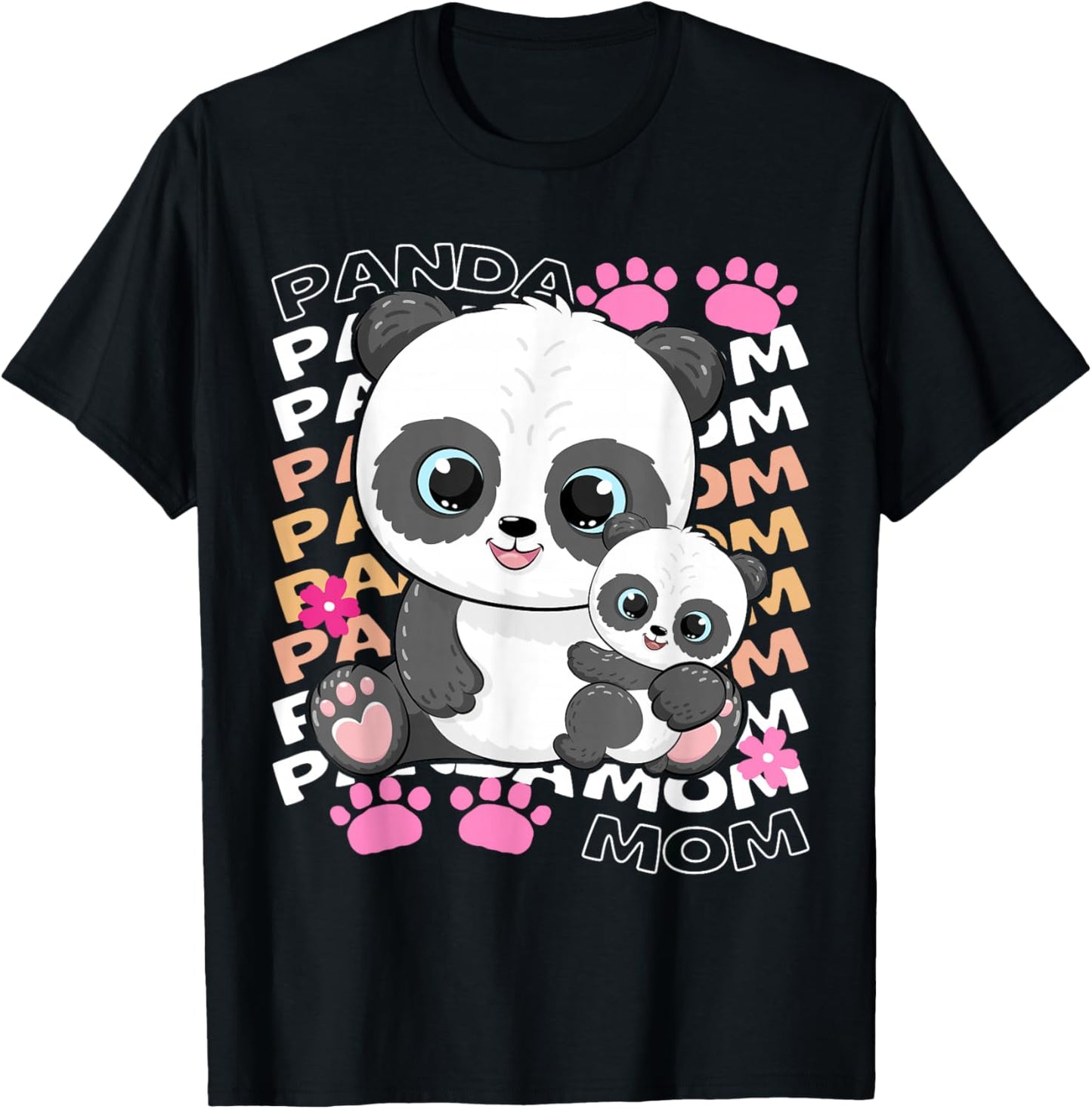 Funny Panda Mom Mothers Day Panda Paw Flower Family Matching T-Shirt - T-Shirt | Black