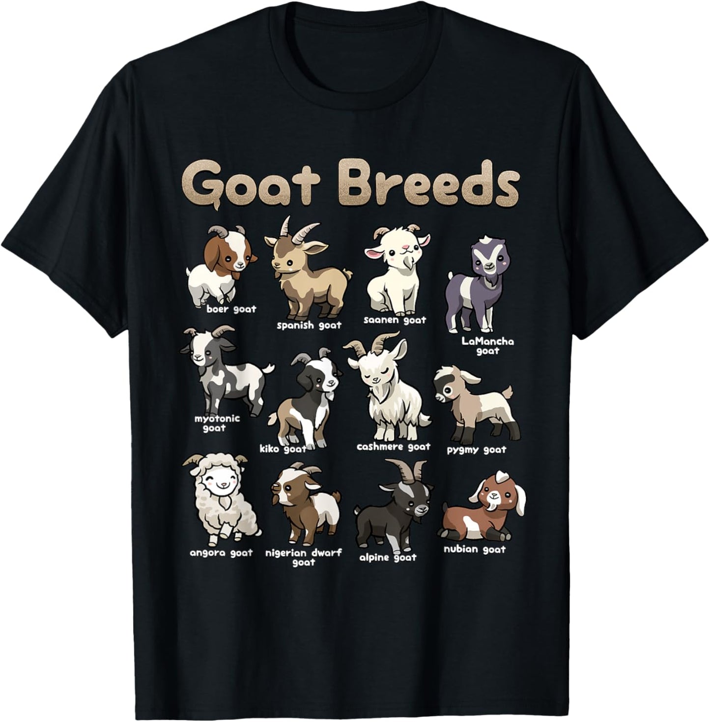 Educational Goat Shirt Goat Breeds Farm Animals of the World T-Shirt - T-Shirt | Black