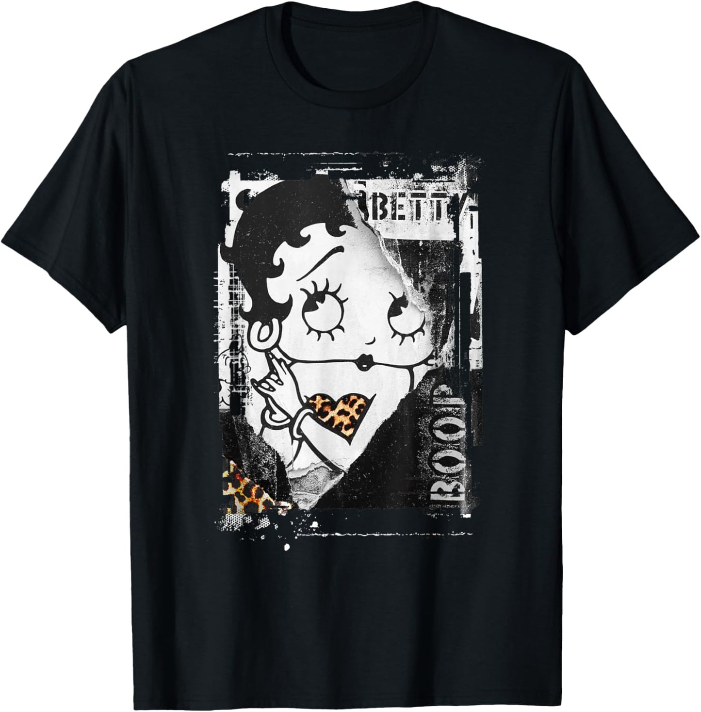 Betty Boop Distressed Punk Rock Vintage Stamp Poster Design T-Shirt - T-Shirt | Black