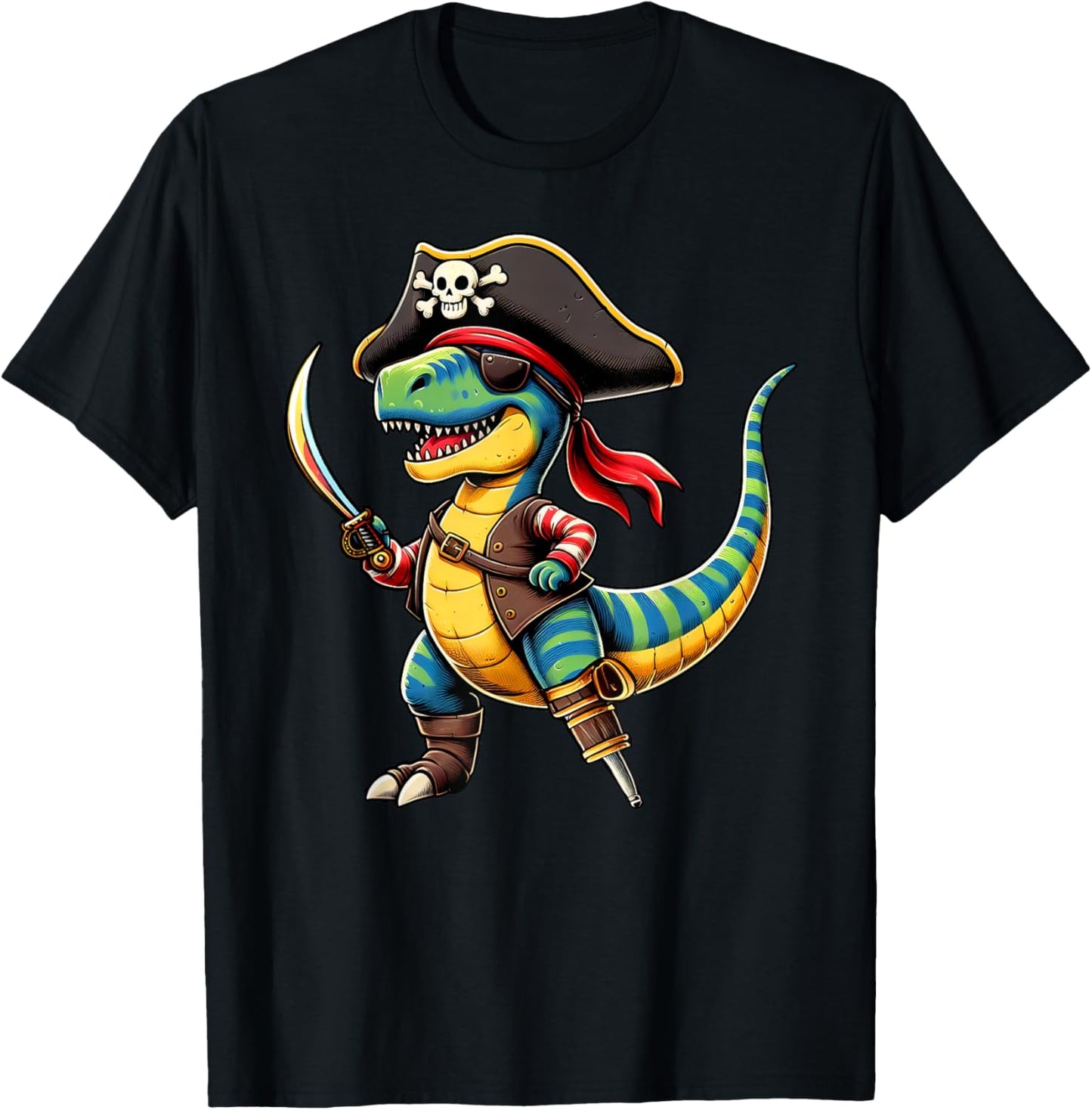 Funny Halloween Boys Kids Toddlers Dinosaur Trex Pirate T-Shirt - T-Shirt | Black