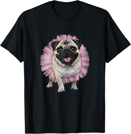 Pug Tutu Ballerina Ballet Pug Lover Distressed T-Shirt - T-Shirt | Black