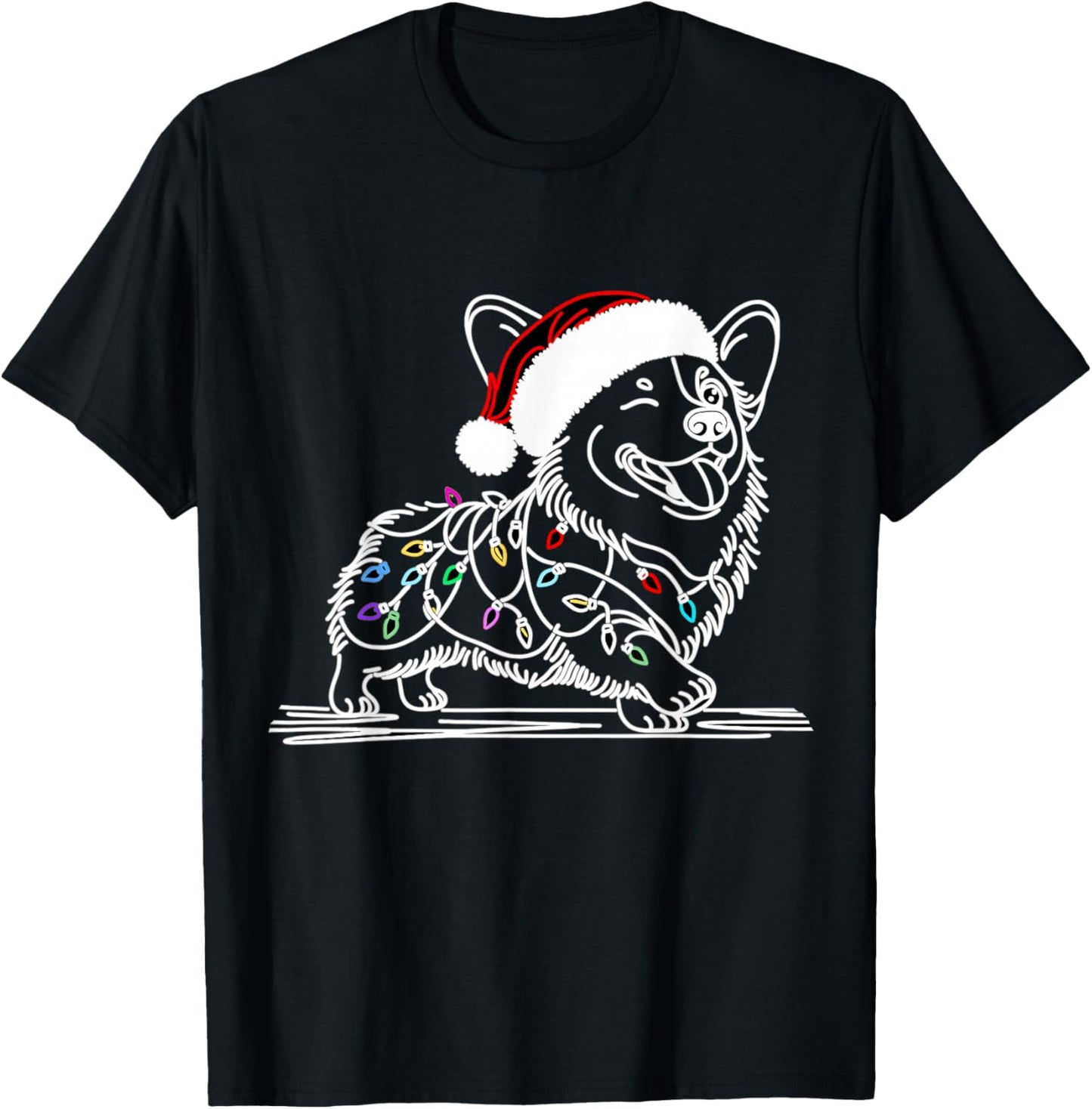 Corgi Santa Christmas Tree Lights, Funny Ugly Pajamas Women T-Shirt - T-Shirt | Black