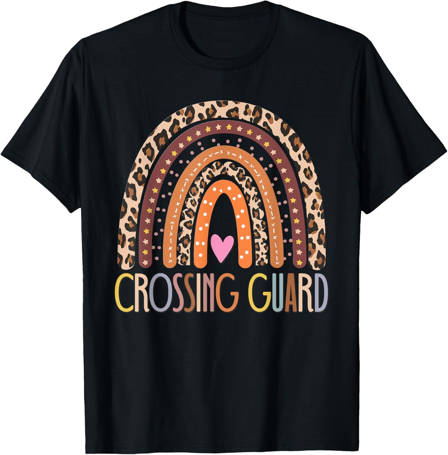 Crossing Guard Cute Leopard Rainbow Vintage Crossing Guard T-Shirt - T-Shirt | Black