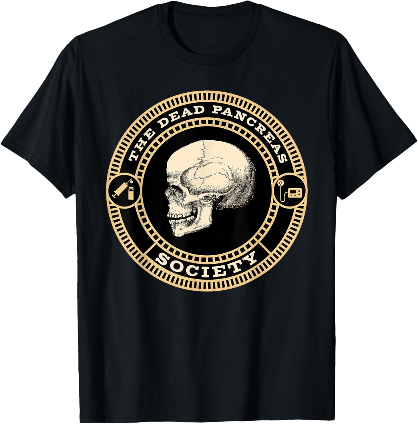 Dead Pancreas Society Type One Diabetes T1D Awareness Skull T-Shirt - T-Shirt | Black