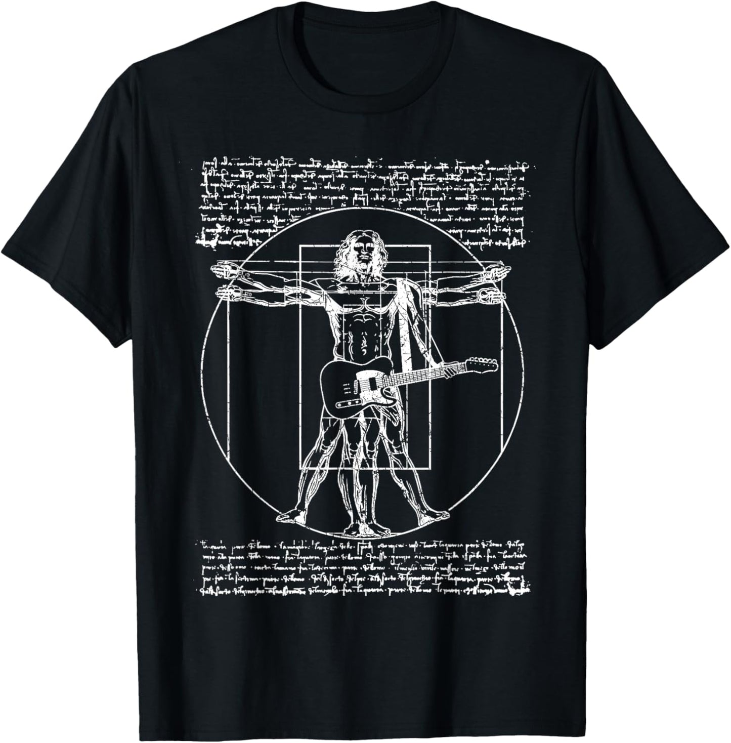 DA Vinci Vitruvian Guitar Man Rock Music Fan Rock n Roll T-Shirt - T-Shirt | Black