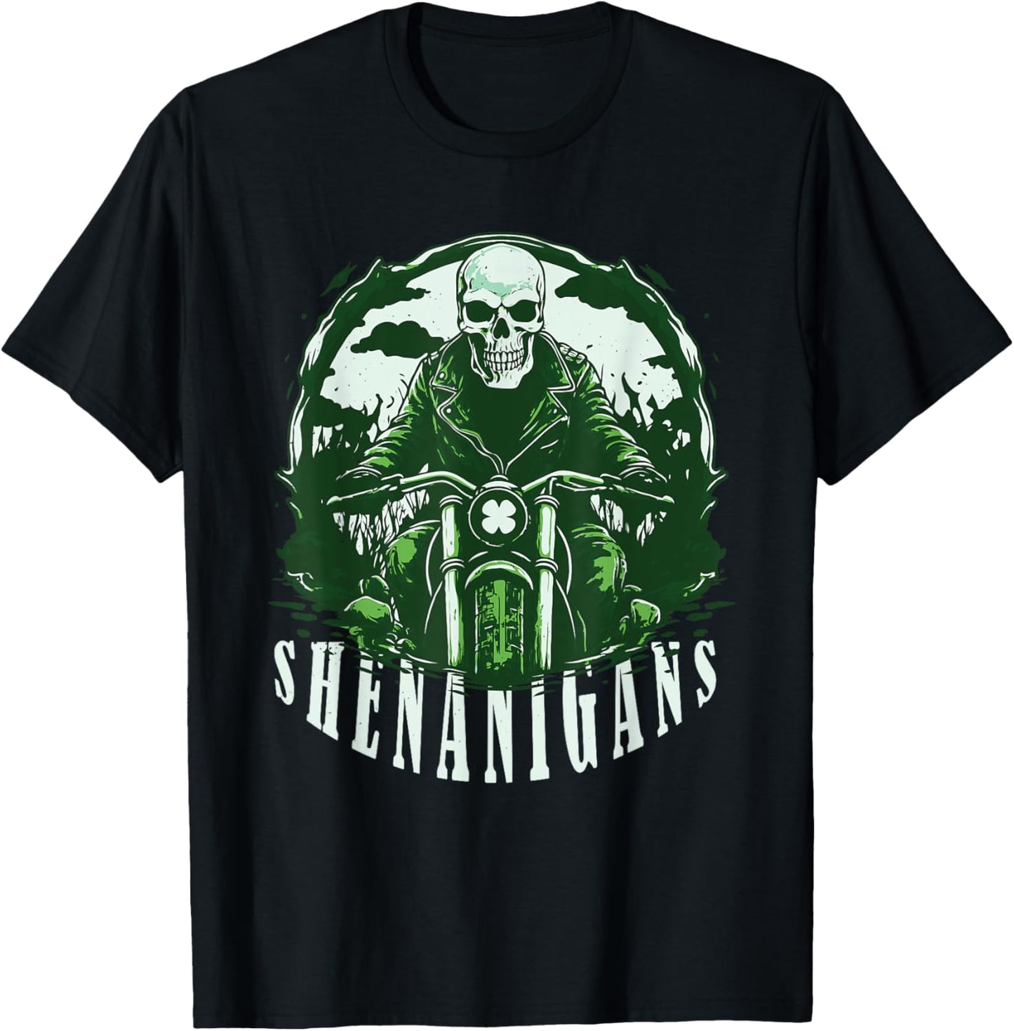 St Patrick's Day for Motorcycle Shenanigans, Irish Skull T-Shirt - T-Shirt | Black