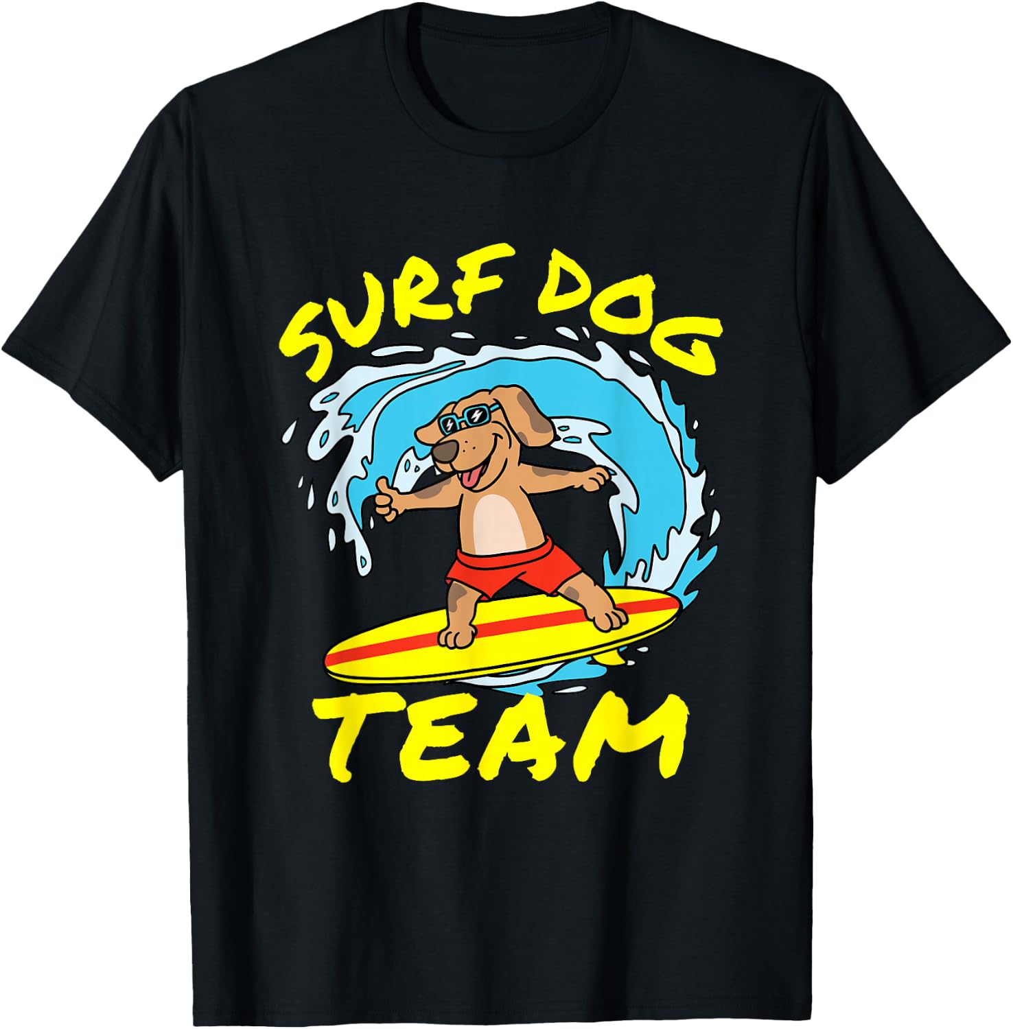 Dog Surfing Surf Dog Team Surfboard Wave Competition T-Shirt - T-Shirt | Black
