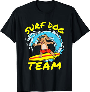 Dog Surfing Surf Dog Team Surfboard Wave Competition T-Shirt - T-Shirt | Black