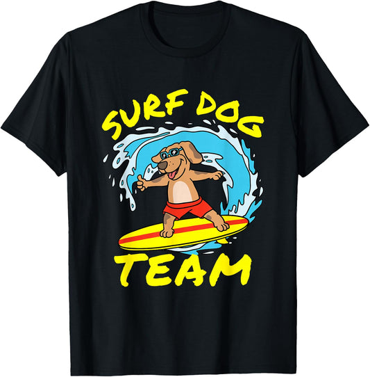Dog Surfing Surf Dog Team Surfboard Wave Competition T-Shirt - T-Shirt | Black