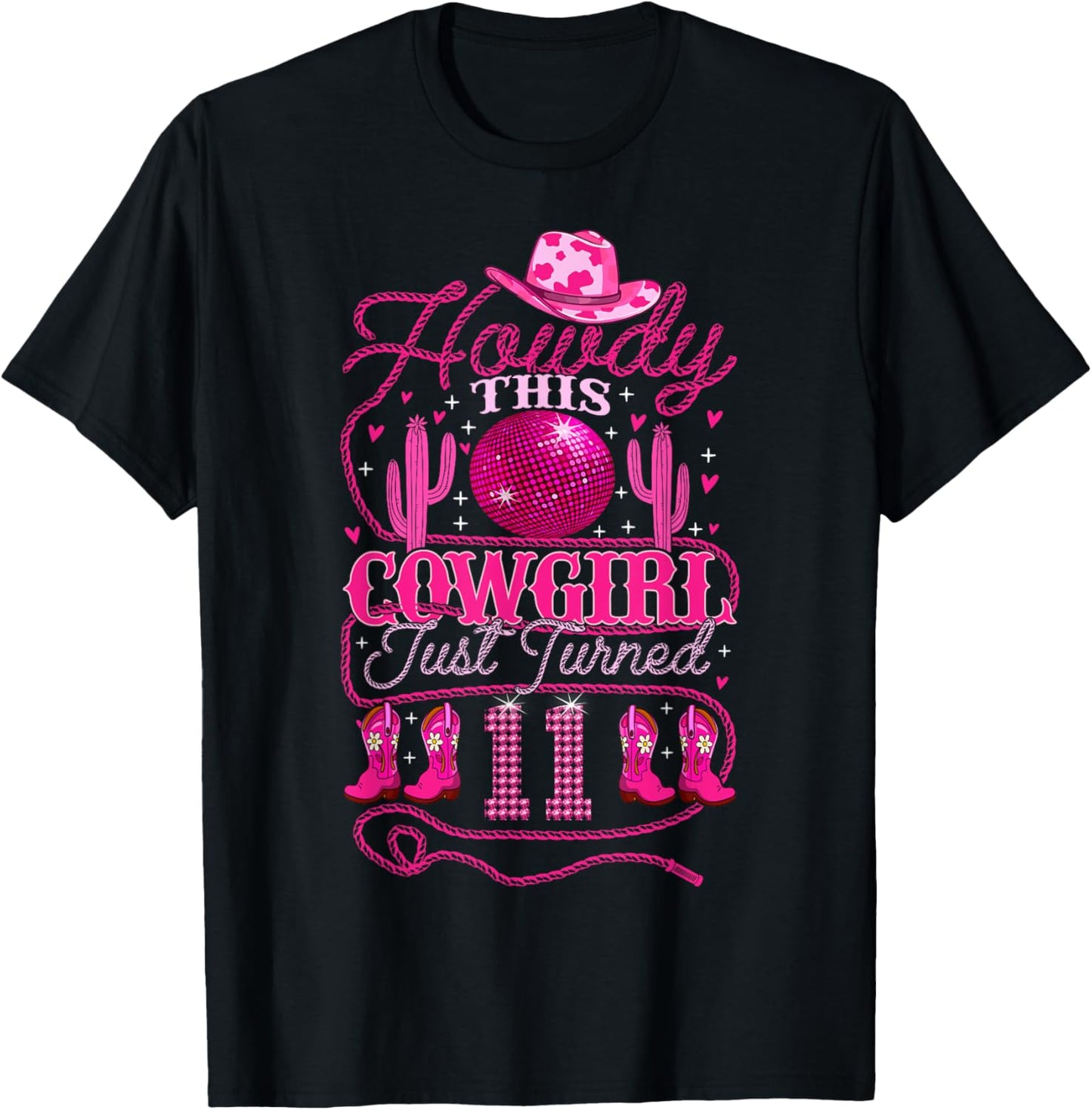 11yr Birthday Cowgirl Western 11 Year Old Girl 11th Birthday T-Shirt - T-Shirt | Black