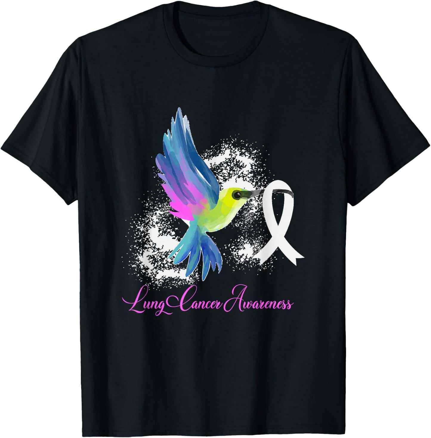 White Ribbon Lung Cancer Survivor Gift Lung Cancer Awareness T-Shirt - T-Shirt | Black