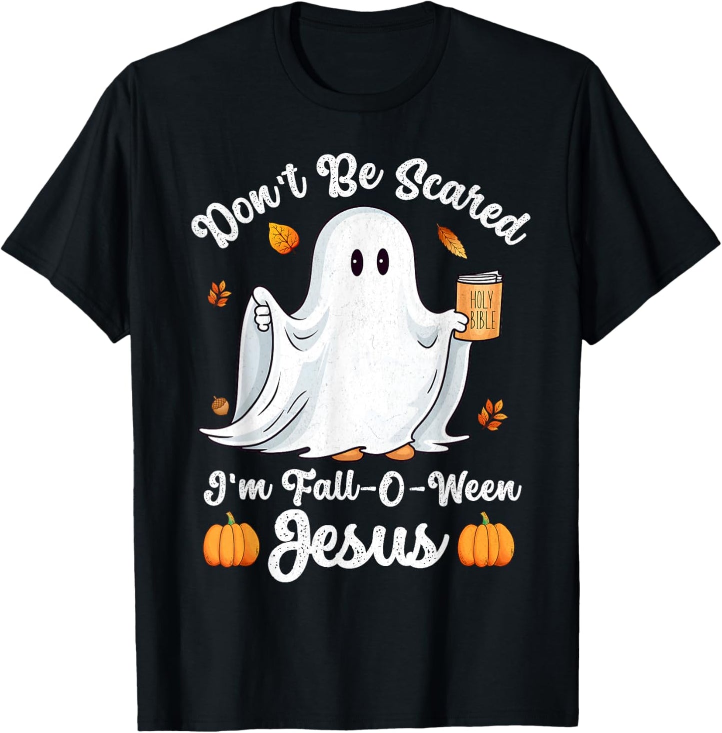 Cute Ghost Christian Halloween Fall-O-Ween Jesus Pumpkin T-Shirt - T-Shirt | Black
