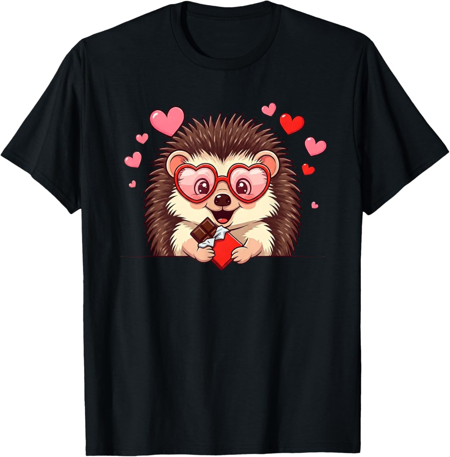 Funny Hedgehog Heart Chocolate Valentine Kids T-Shirt - T-Shirt | Black