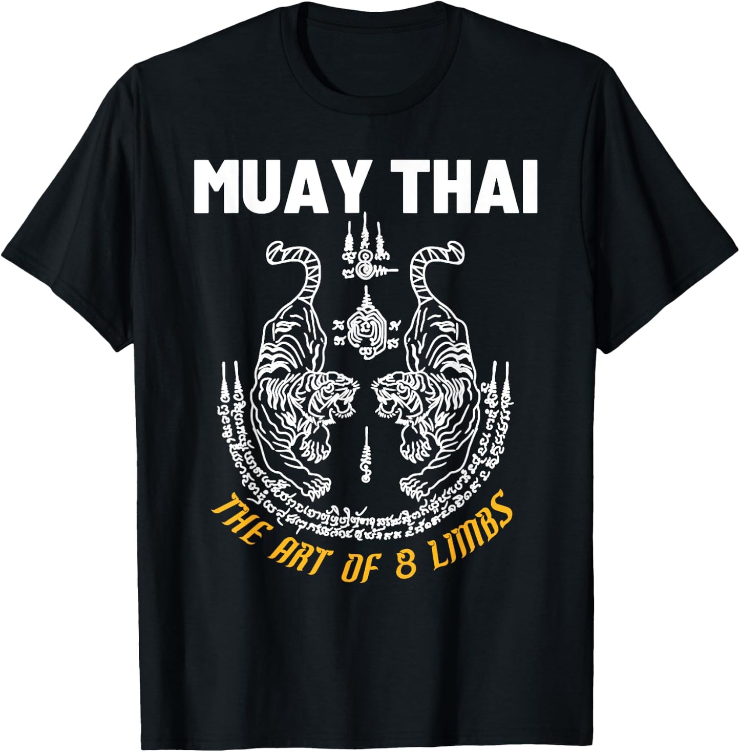 The Art Of 8 Limbs Muay Thai Martial Art Sak Yant Twin Tiger T-Shirt - T-Shirt | Black