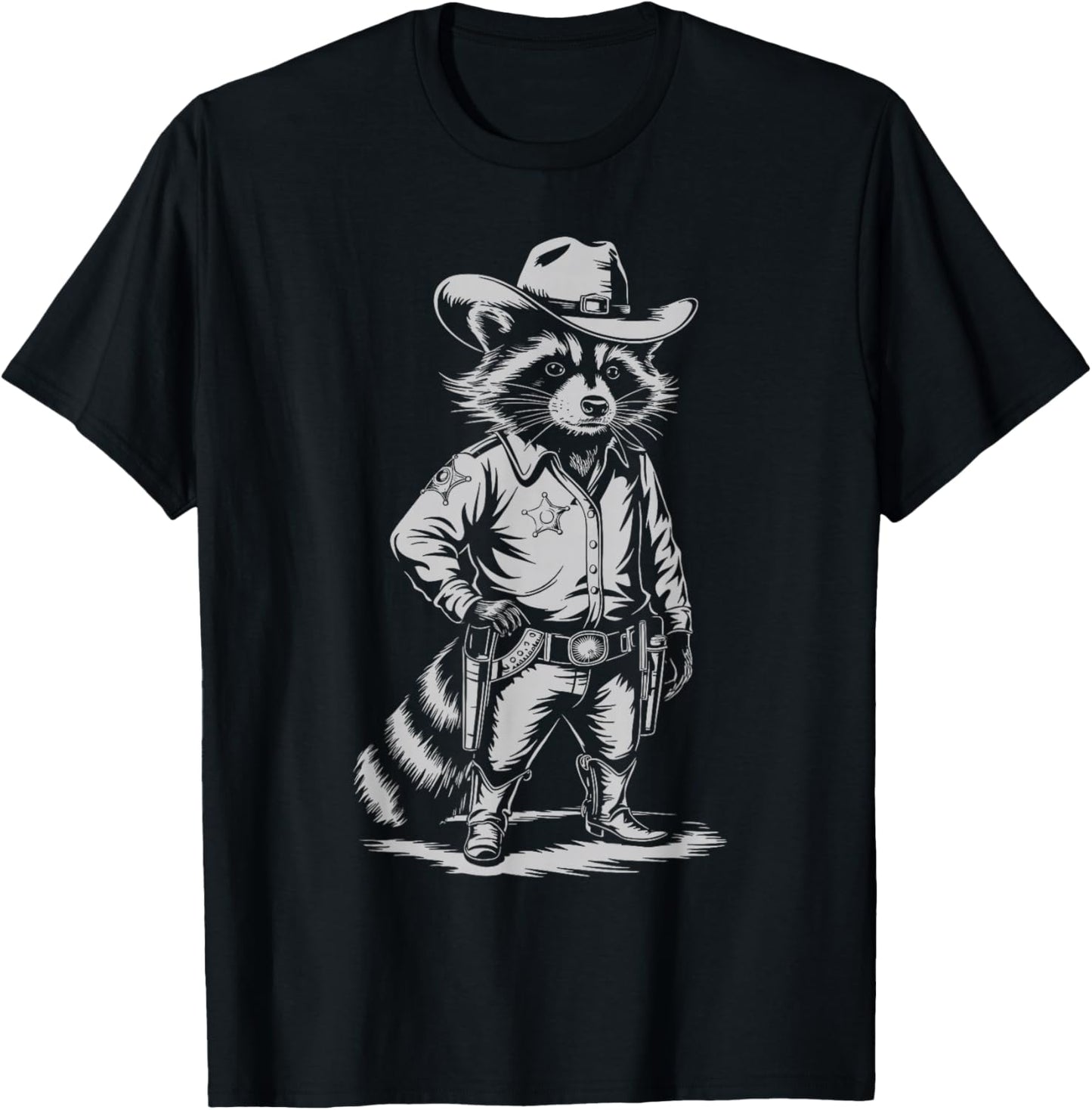 Vintage Style Raccoon Panda Cowboy Western Country Cowgirl T-Shirt - T-Shirt | Black
