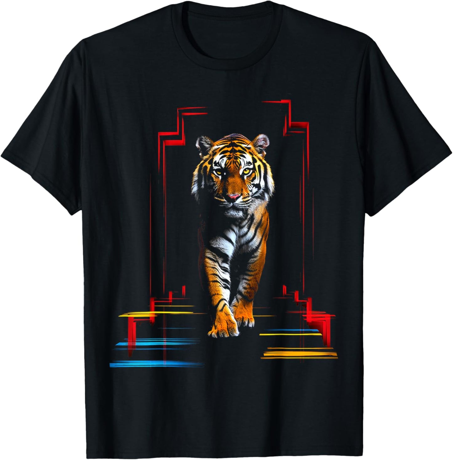 Tiger Polygon Colorful Animal Art Abstract Graphic Tiger T-Shirt - T-Shirt | Black