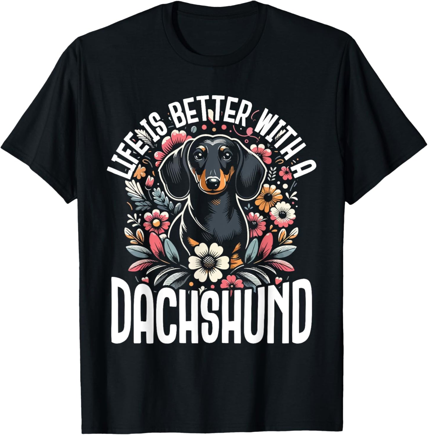 Dachshund Adorable Wiener Dog Sausage Paw Print Men Women T-Shirt - T-Shirt | Black