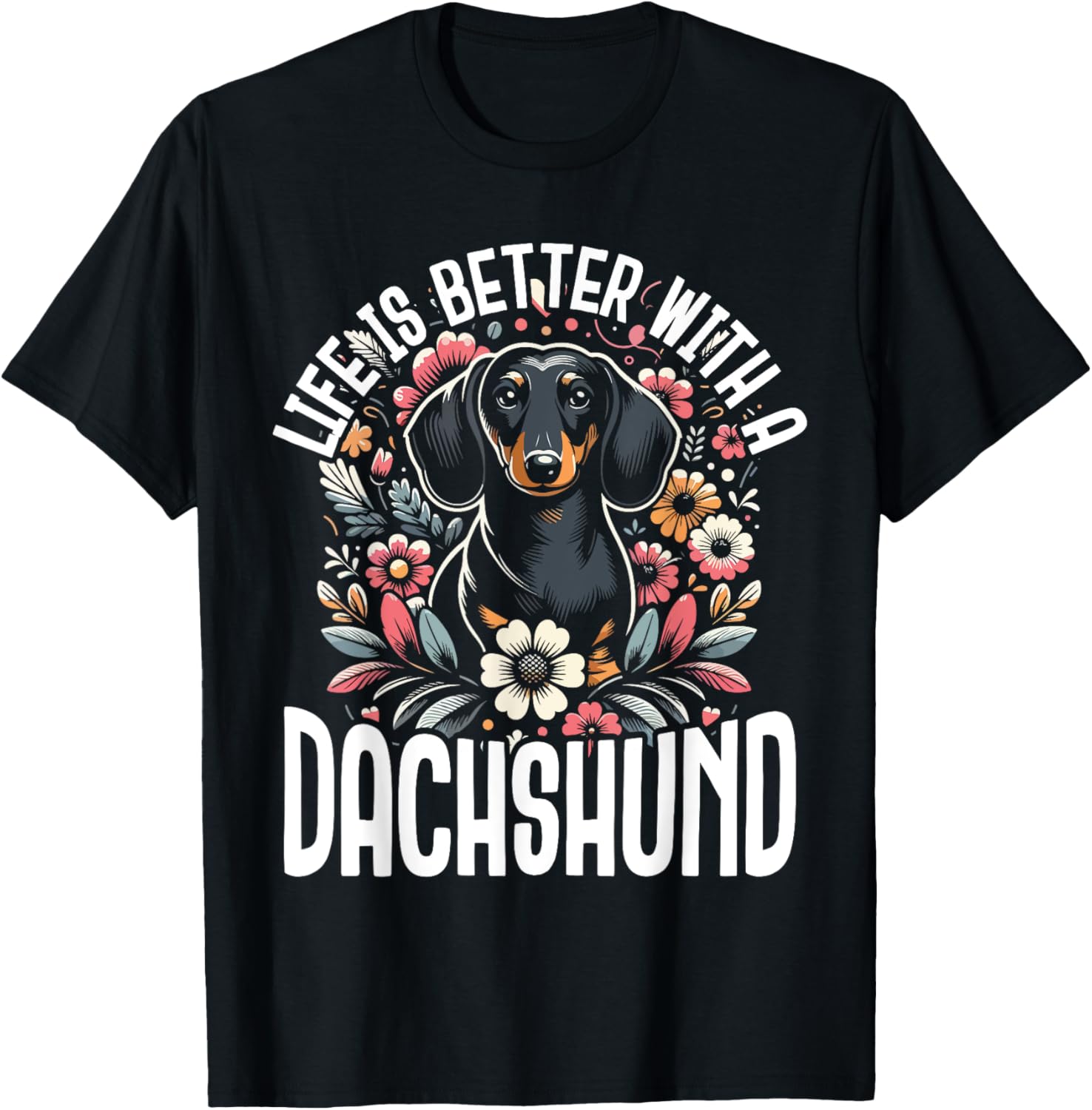 Dachshund Adorable Wiener Dog Sausage Paw Print Men Women T-Shirt - T-Shirt | Black