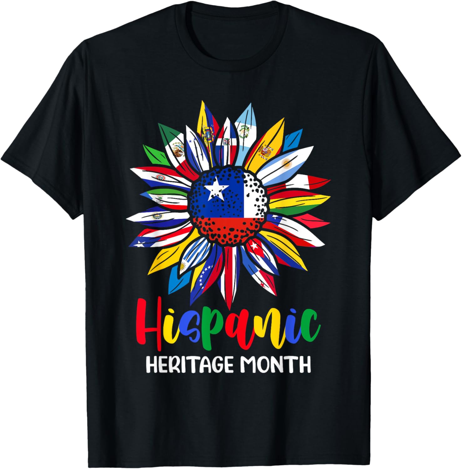 Hispanic Heritage Month Chile Flag Sunflower Latino Flags T-Shirt - T-Shirt | Black