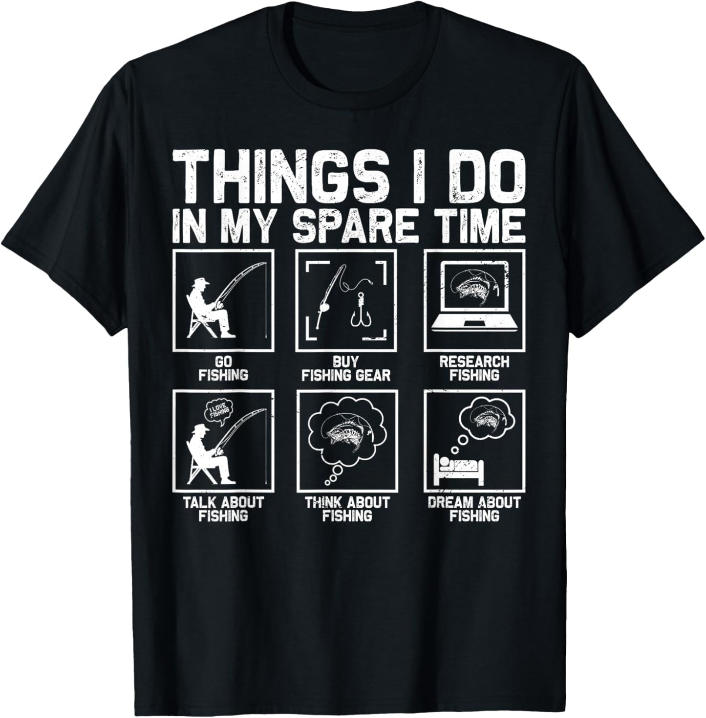 Funny Fishing Bass Fish Dad Men Reel Cool Fishing Lover T-Shirt - T-Shirt | Black