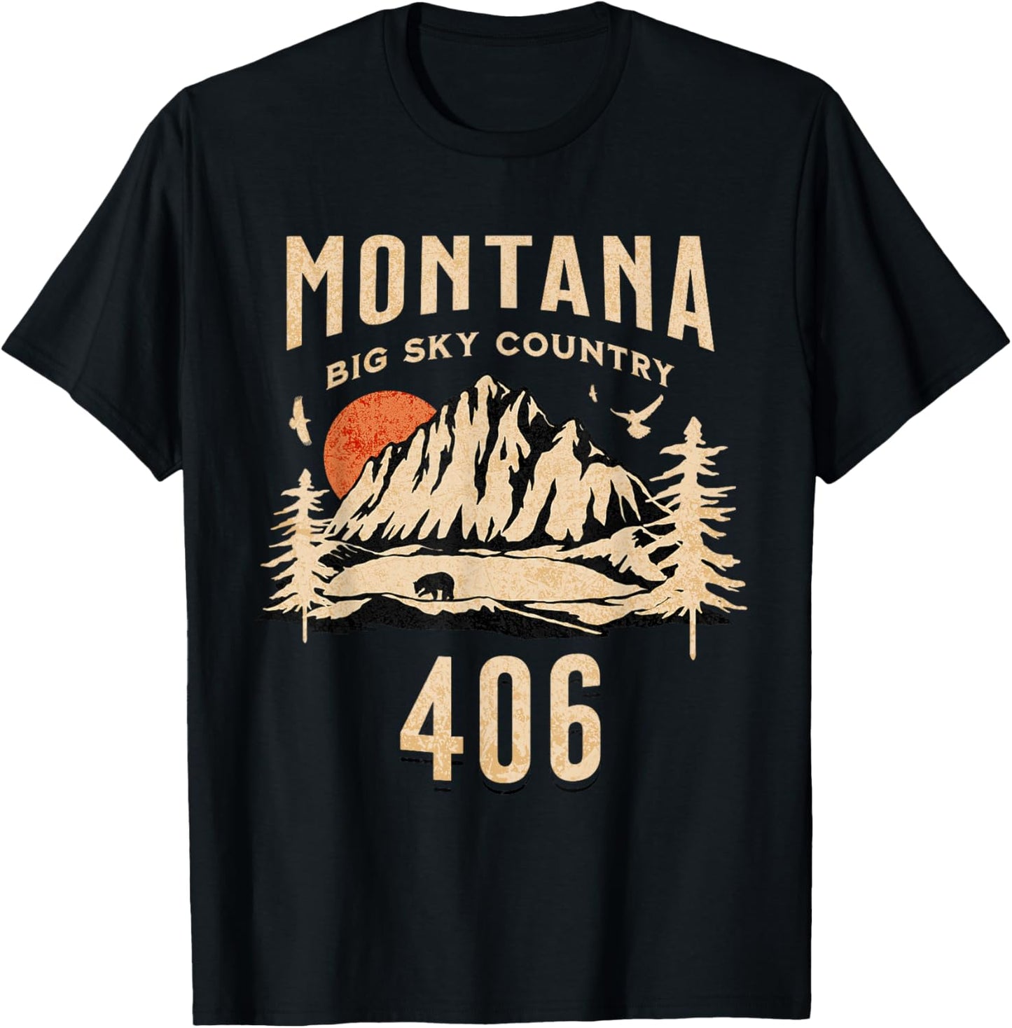 406 Montana Area Code, Big Sky Country, Montana Outdoors T-Shirt - T-Shirt | Black