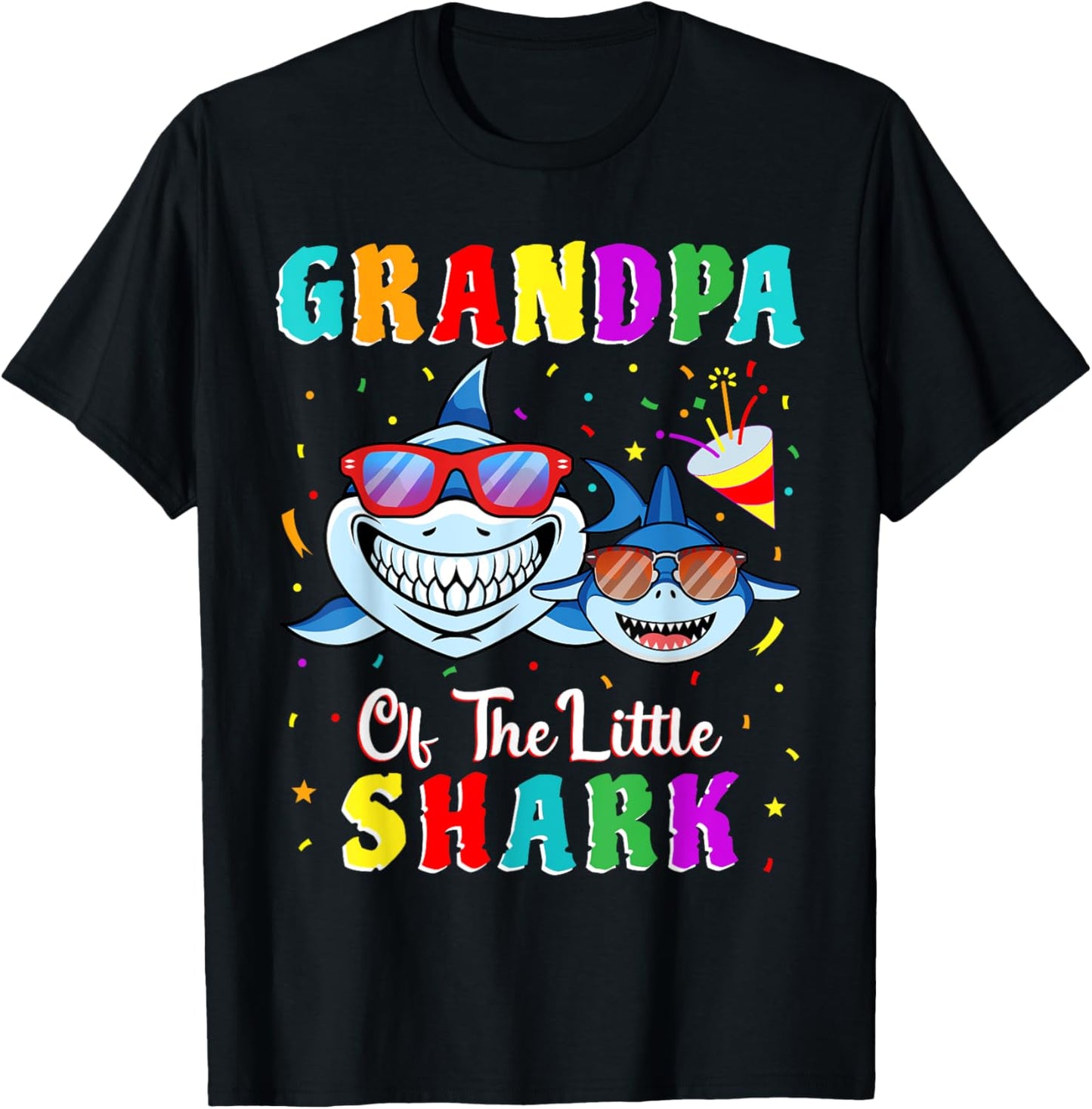 Grandpa Of The Little Shark Grandson Shark Birthday Party . T-Shirt - T-Shirt | Black