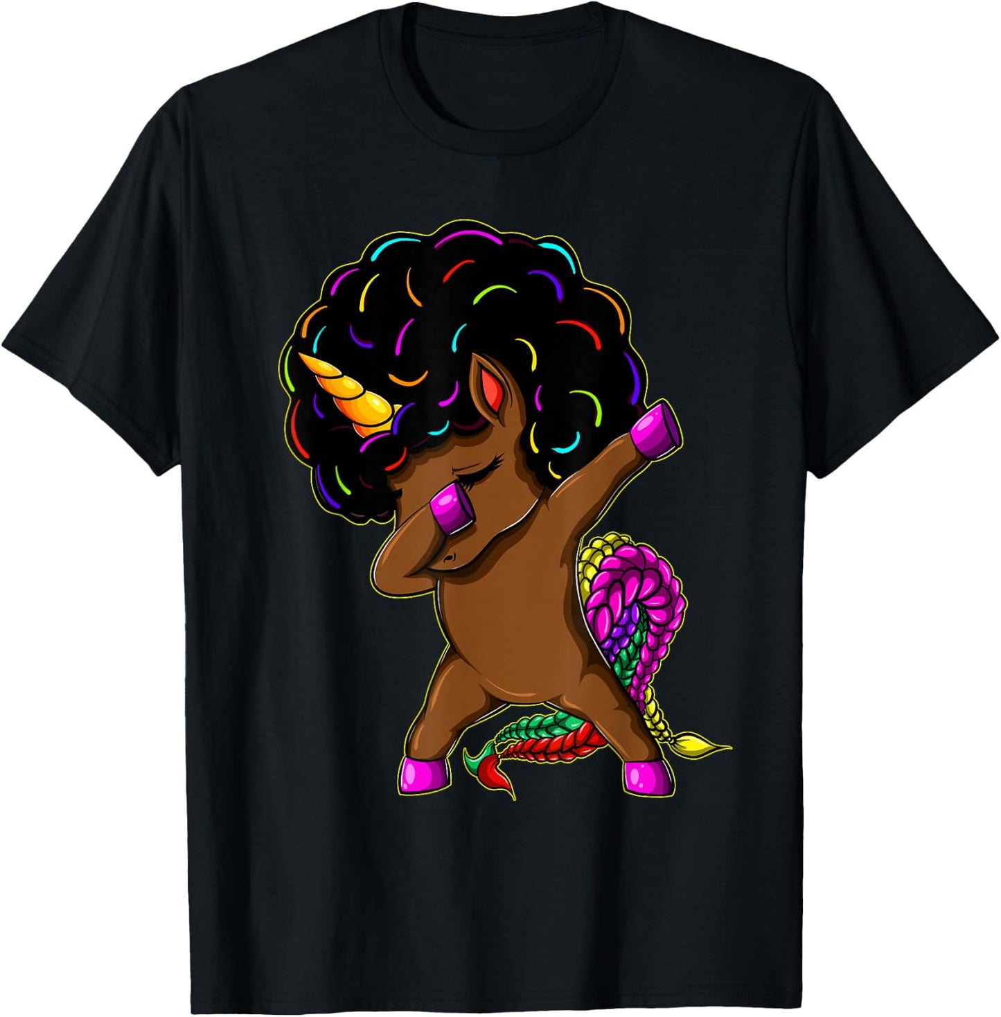 Dabbing Unicorn Afro Natural Hair Black Girl Unicorn T-Shirt - T-Shirt | Black